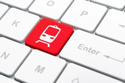Travel concept: Train on computer keyboard background Illustrazione stock
