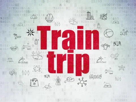 Travel concept: Train Trip on Digital Data Paper background Stock Illustration