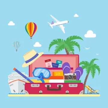 Travel concept vector illustration in flat style design. Vacation and tourism Stock Illustration