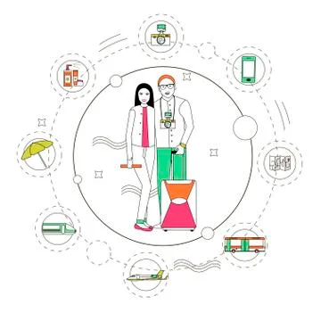 Travel concept vector illustration in linear style. Design elements, line icons イラスト素材