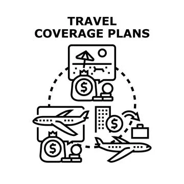 Travel coverage plans protecting vacation and trips Stock Illustration