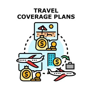 Travel coverage plans protecting vacation and trips Stock Illustration