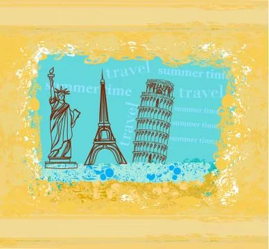 Travel design element with different monuments Stock Illustration