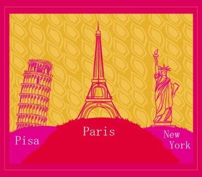 Travel design element with different monuments Stockillustratie