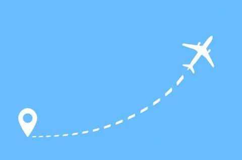 Travel destination concept. Dashed route with dots for destination on blue .. Stock Illustration