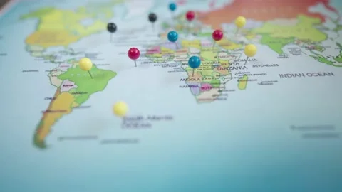 Travel destination mstked with Pushpin on map Видео 148101624