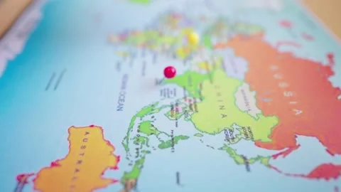 Travel destination mstked with Pushpin on map Stock Footage 148101633