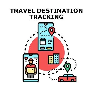 Travel destination tracking with mobile app mapping Stock Illustration
