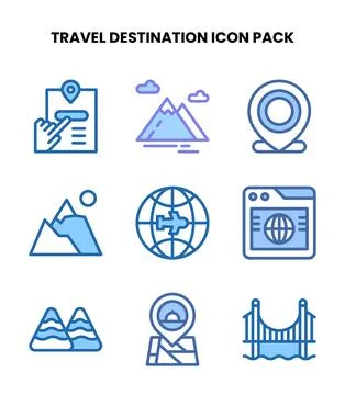 Travel Destination Two Colour Collection Icons Pack Stock Illustration