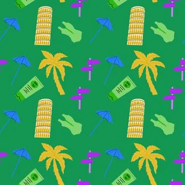 Travel destinations summer seamless pattern Illustrazione stock