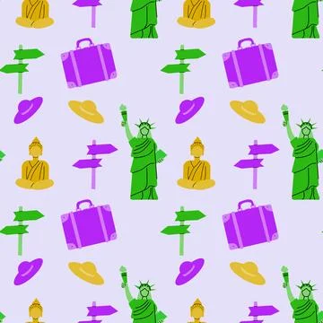 Travel destinations summer seamless pattern Stock Illustration