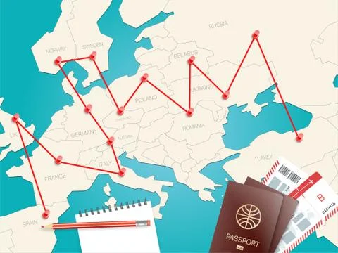 Travel destinations vector concept with the map Stock Illustration