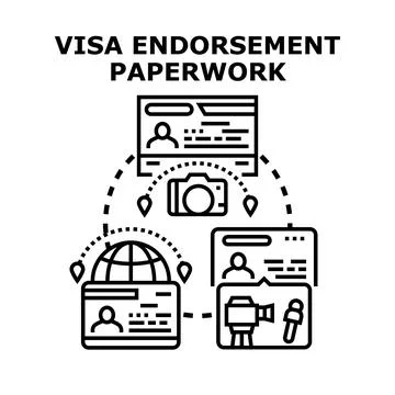 Travel document endorsement paperwork application process concept Stock Illustration