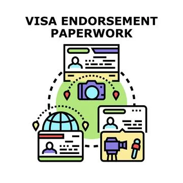 Travel document endorsement paperwork application process concept Stock Illustration