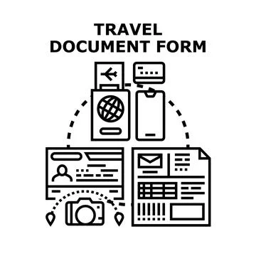 Travel document forms preparing for global journey trip Stock Illustration