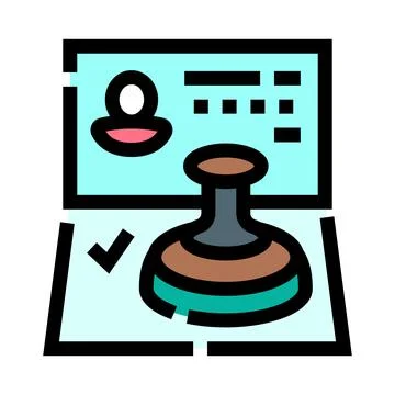 Travel document identity verification with approval stamp Stock Illustration