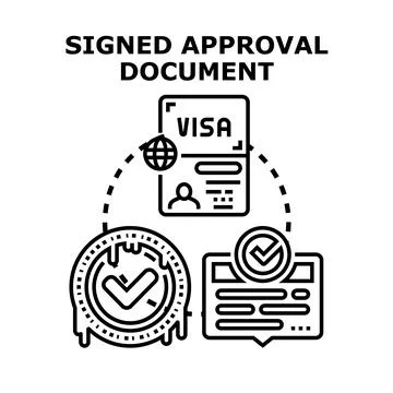 Travel document obtaining and digital approval process Stock Illustration