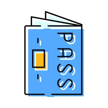 Travel document passport flat line color icon Stock Illustration