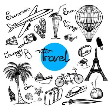 Travel Doodle Set Illustrazione stock