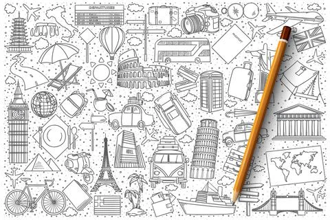 Travel doodle vector set Stockillustratie