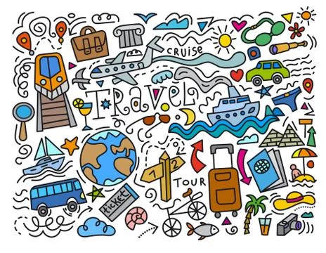 Travel doodles Stock Illustration
