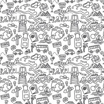 Travel doodles pattern Stock Illustration