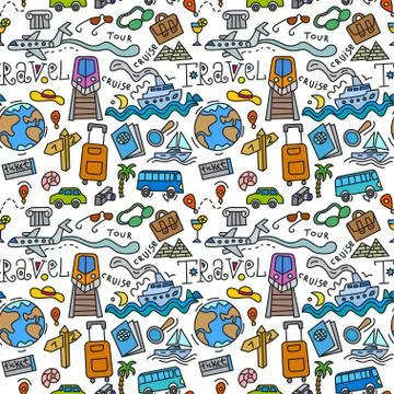 Travel doodles pattern Stock Illustration
