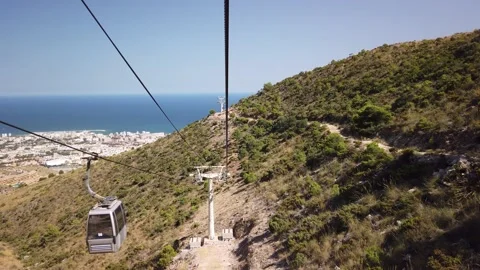 Travel down the mountain in the cable car cabin. Stock Footage 152672120