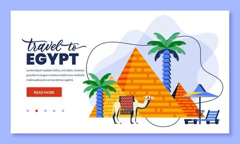 Travel to Egypt and Cairo, vector illustration. Flat cartoo icons of egyptian Stock Illustration