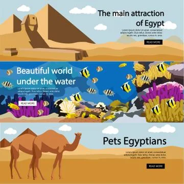 Travel to Egypt banner vector set. Tourist attractions and landmarks. Tourism Stock Illustration