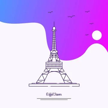 Travel EIFFEL TOWER Poster Template. Purple creative background Stockillustratie