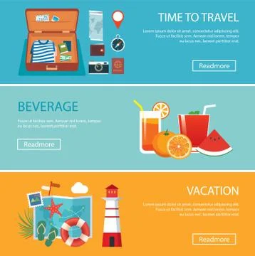 Travel elements and concept flat banners set Stock Illustration