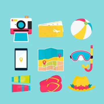 Travel elements collection in flat style Stock Illustration