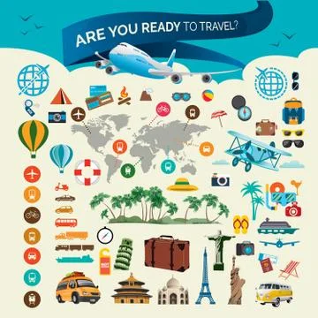 Travel elements set Stock Illustration