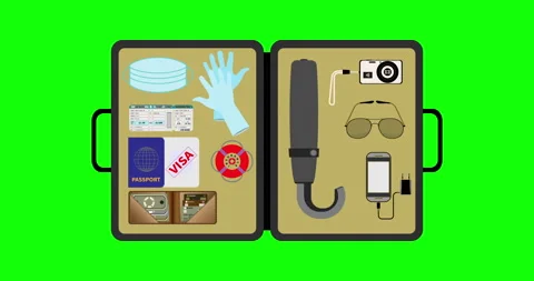 Travel essentials are packed in open briefcase Stock Footage 155821844