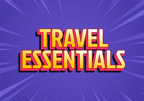 Travel essentials comic text on purple background Stock Illustration