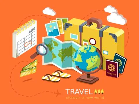 Travel essentials flat 3d isometric infographic Stock Illustration