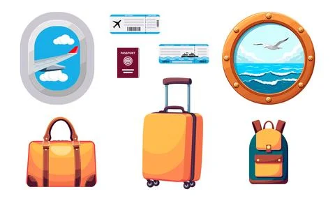 Travel Essentials Set Stock Illustration