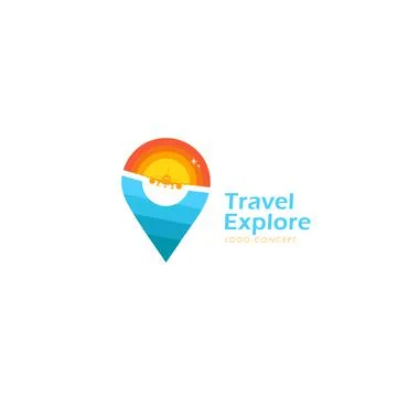 Travel Explore Logo Design Template Flat Style Vector Stock Illustration