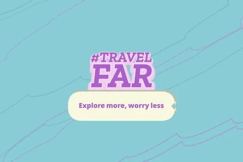 TRAVEL FAR typographic composition with clean aqua glass background Stock Illustration