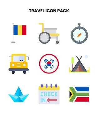 Travel Flat Bundle Icons Pack Stock Illustration