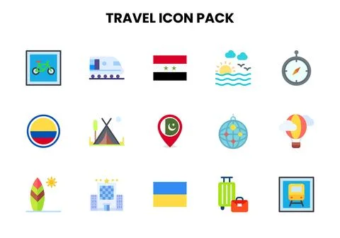 Travel Flat Graphics Icons Pack Ilustración de archivo