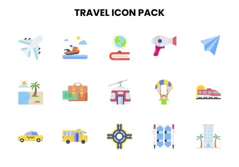Travel Flat Graphics Icons Pack Illustrazione stock