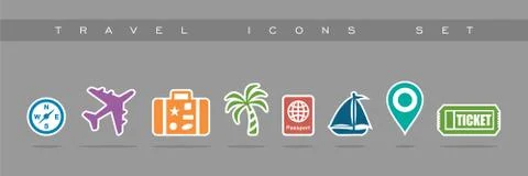 Travel flat icons set elements Stock Illustration