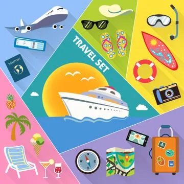 Travel flat icons set Stock Illustration