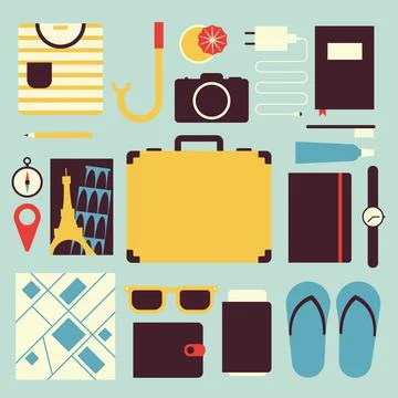 Travel Flat Objects Set Stock Illustration