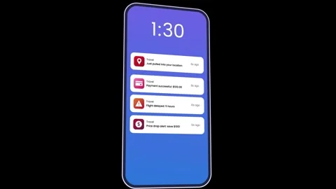 Travel flight booking app notifications on Smartphone animation Stock Footage 326341870