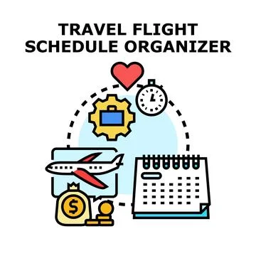 Travel flight schedule organizer concept planning Stock Illustration