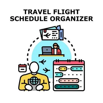 Travel flight schedule organizer planning booking concept Stock Illustration