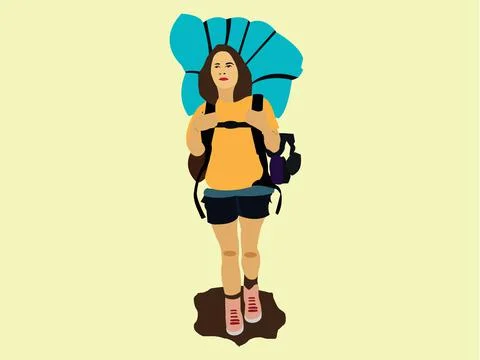 Travel Girl With Backpack Flat Vector Illustration Stock Illustration